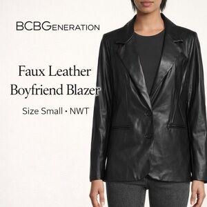 BCBGeneration Black Faux Leather Jacket Boyfriend Blazer Small NWT